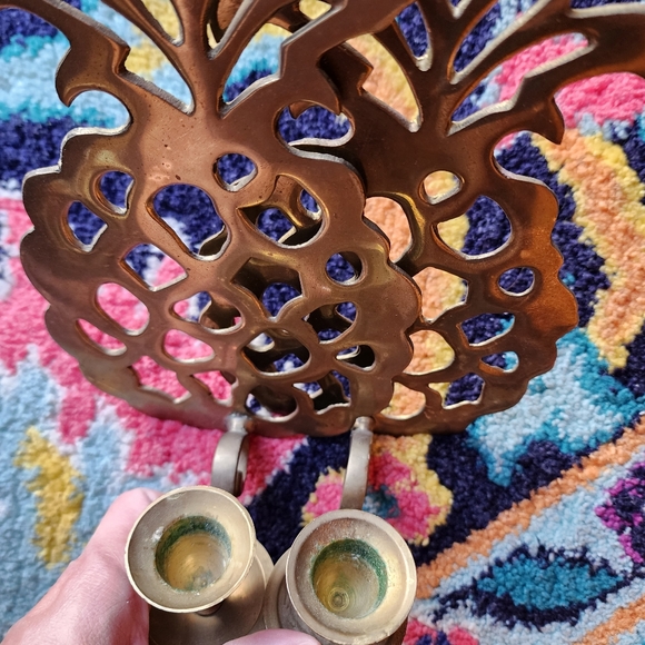 2 pc Set of Vintage Brass Pineapple Candle Holder Sconces - Picture 3 of 5